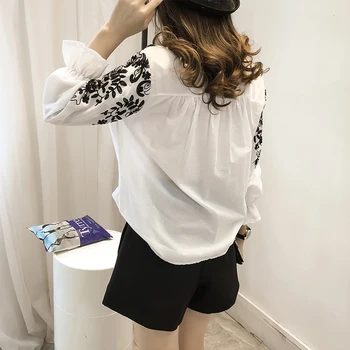 2020 Moda coreeană de Flori de sex Feminin de Îmbrăcăminte Broderie Bluza Tricou de Bumbac Brodate Topuri Stil coreean cămașă curată 529E 25