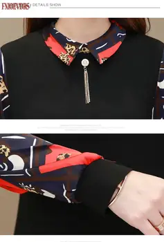 2020 Moda de toamna cu Maneci lungi mozaic Cămașă Lungă de sex Feminin Casual topuri Peplum floral pentru Femei vintage Bluze