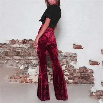 2020 Moda Femei Solide De Catifea Evazate Pantaloni Lungi Cu Talie Înaltă Elastic Bell Jos Largi Picior Pantaloni De Bază Pantalones