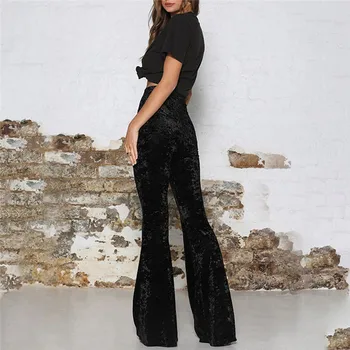 2020 Moda Femei Solide De Catifea Evazate Pantaloni Lungi Cu Talie Înaltă Elastic Bell Jos Largi Picior Pantaloni De Bază Pantalones