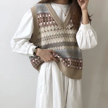 2020 Moda Femei Supradimensionat Vesta Tricotate Pulover Epocă Fără Mâneci Partea De Guri De Sex Feminin Vesta Chic Topuri