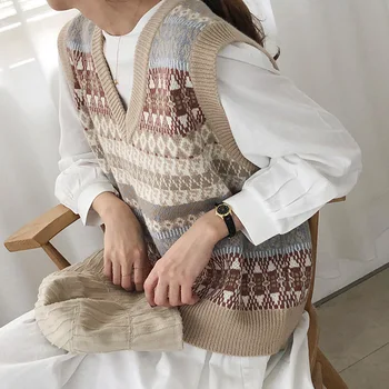 2020 Moda Femei Supradimensionat Vesta Tricotate Pulover Epocă Fără Mâneci Partea De Guri De Sex Feminin Vesta Chic Topuri
