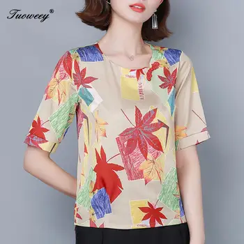 2020 Moda Floare de Imprimare Femei Bluze de Vara Noi Maneca scurta Șifon Bluza Tunica Top de sex Feminin Casual Shirt Doamnelor
