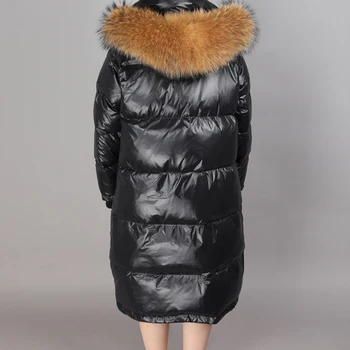 2020 moda jacheta de iarna Naturale vulpea de mare guler de blană Alb rață jos Gros cald haină lungă Parc Stiuca
