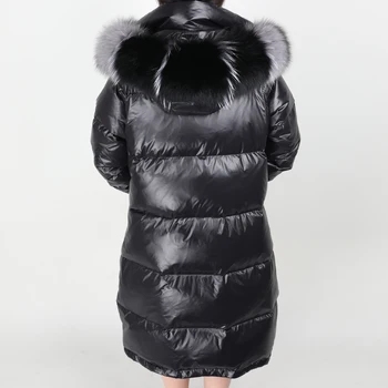 2020 moda jacheta de iarna Naturale vulpea de mare guler de blană Alb rață jos Gros cald haină lungă Parc Stiuca
