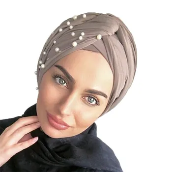 2020 moda noua femeie perla turbanul musulman de culoare solidă interior capace pentru hijab gata să poarte folie doamnelor hijabs cap eșarfă capota
