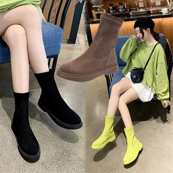 2020 Moda Pantofi pentru Femei Toamna Iarna Femei Glezna Cizme Femei piele de Căprioară Cald Cizme Scurte Non-alunecare Rotund Toe Glezna Cizme pentru Femei