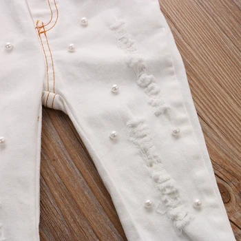 2020 Moda pentru Sugari Fete pentru Copii Haine Seturi Puff Sleeve Solid Tricouri Topuri Perla Pantaloni Denim Albastru 0-5A