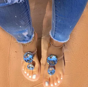 2020 Moda Stras Inel De Deget De Vara Sandale Plate Pentru Femei De Moda Fierbinte Sandale Flip Flops Tobogane De Alunecare Pe Pantofi De Plaja Si De Mujer