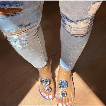 2020 Moda Stras Inel De Deget De Vara Sandale Plate Pentru Femei De Moda Fierbinte Sandale Flip Flops Tobogane De Alunecare Pe Pantofi De Plaja Si De Mujer