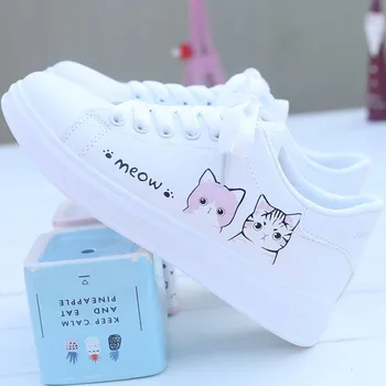 2020 New Sosire Dantelă de Moda-Femei Adidasi Femei Pantofi Casual Imprimat vara Femei Pu Pantofi Pisica Drăguț Pantofi de Panza