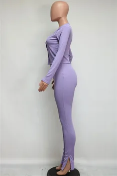 2020 Noi de Toamna pentru Femei Costum Sexy Model de Stil Solid-culoare Tricotat Culturilor Topuri & Fantă Pantaloni Europene și Americane 2 Bucata Set