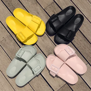 2020 noi de vara pentru femei sandale și papuci de culoare solidă simplu cataramă de pin de pe litoral moda non-alunecare casual cuvânt papuci de casă ieftină r