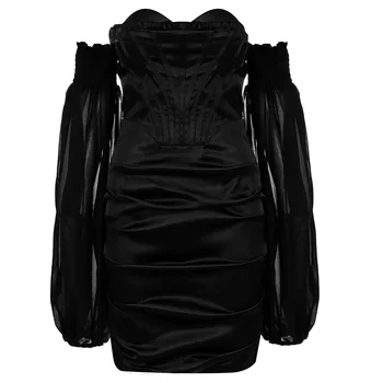 2020 Noi Lungă maneca Rochie Eleganta pentru Femei Plasă de Seara Rochii de Partid Vestido Alb Negru Rochii de Vara