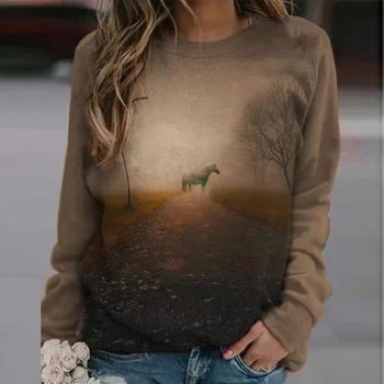 2020 Nou Cal Animal Print Pentru Femei Tricou De Moda Elegant O Femei Gât Topuri Pulover De Toamna Iarna Casual Cu Maneca Lunga Bluza