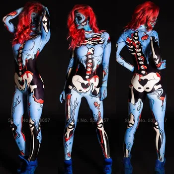 2020 Nou Fantoma Schelet Înfricoșător de Cosplay, Costume Pentru Femei de Halloween 3D de Imprimare Strâns Sexy Bodycon Salopeta Body Horror Gotic