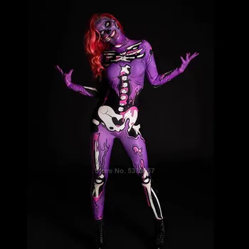 2020 Nou Fantoma Schelet Înfricoșător de Cosplay, Costume Pentru Femei de Halloween 3D de Imprimare Strâns Sexy Bodycon Salopeta Body Horror Gotic
