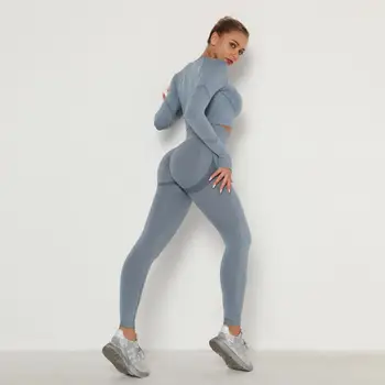 2020 nou fără sudură yoga purta costum absorbant de sudoare fese, talie mare pantaloni fitness pentru femei strans maneca lunga costum de sport