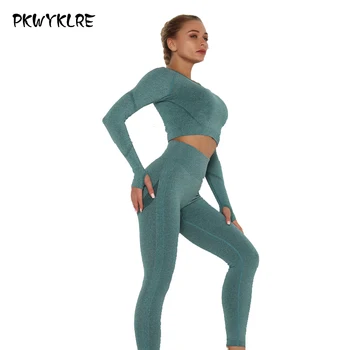2020 nou fără sudură yoga purta costum absorbant de sudoare fese, talie mare pantaloni fitness pentru femei strans maneca lunga costum de sport