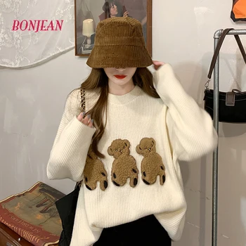 2020 Nou Harajuku Urs Pulover Femei Purta În Vrac Coreean Pulover Tricotate Pulover Supradimensionat Maneca Lunga Crăciun Jumper