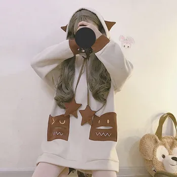 2020 nou Japonez Drăguț Moda Strazii Femei Hoodies Harajuku Fox Ureche Hanorac Plus Catifea Pulover Topuri