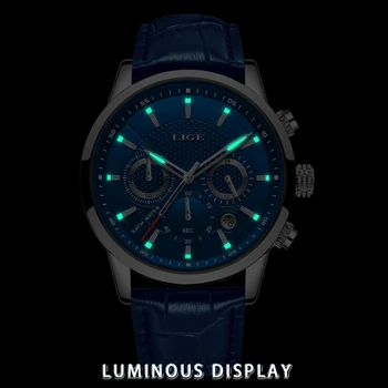 2020 Nou Mens Ceasuri LIGE Brand de Top din Piele, Cronograf rezistent la apa Sport Automatic Data Cuarț Ceas Pentru Bărbați Relogio Masculino