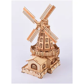 2020 Nou Naționale Celebre Atractii de Înaltă precizie de Tăiere cu Laser Puzzle 3D Puzzle din Lemn Model kit de Constructii - Moară de vânt olandeză