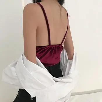 2020 Nou Primavara-Vara Moda Catifea Femei Sexy Fara Spate V-Gât Strâmt Bretele Curea Solidă Bandaj Căptușit Doamna M0304
