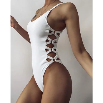 2020 Nou Sexy Bandaj Gol Afară De Costume De Baie Femei-O Bucată De Costume De Baie Femei Albe Body Push-Up Costum De Baie Monokini Beachwear