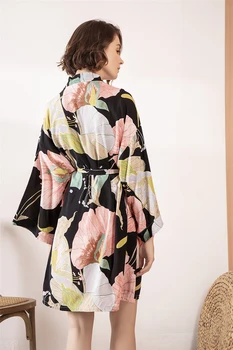 2020 Nou Sexy Lenjerie Din Bumbac Kimono-Halat Halat De Baie Femei Floare De Imprimare Halate De Satin Halat Doamnelor Halate Pijamale De Dimensiuni Mari