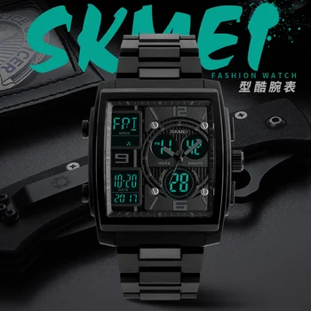 2020 Nou SKMEI de Lux Ceasuri Barbati Om Analog Cuarț Ceas Electronic Neagră de Oțel Band Dual Display rezistent la apa Ceasuri de mana