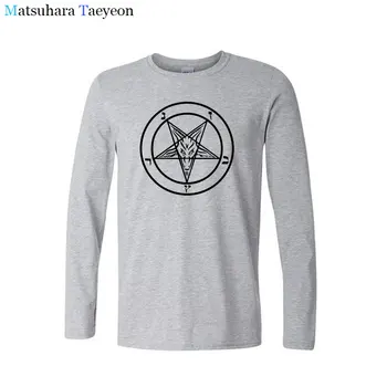 2020 Nou Stil de Vara Țapul Satanic Baphomet Desene animate Tricou Barbati din Bumbac cu maneca lunga T-shirt Imprimat