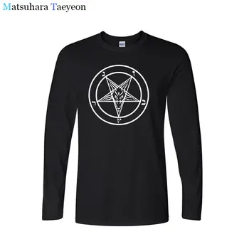 2020 Nou Stil de Vara Țapul Satanic Baphomet Desene animate Tricou Barbati din Bumbac cu maneca lunga T-shirt Imprimat
