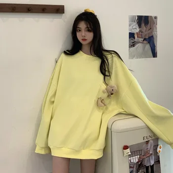 2020 Nou Tricou Femei Haine Kawaii Solid O-gât Pulovere Maneca Lunga Liber coreean Topuri Toamna Iarna Casual Harajuku Topuri