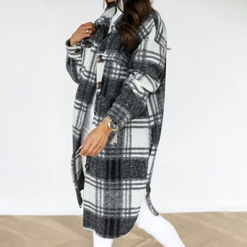 2020 Nou-Veniți Iarna Verificat Femei Jacheta Palton Cald Carouri Haină Lungă Supradimensionat Gros De Lână, Amestecuri De Sex Feminin Streetwear