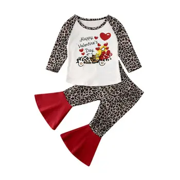 2020 Nou Îndrăgostiților Zile Nou-născuți Sugari Copii Băieți Fete 2 BUC Seturi de Leopard tricou+Pantaloni Evazate Tinuta 6M-5T