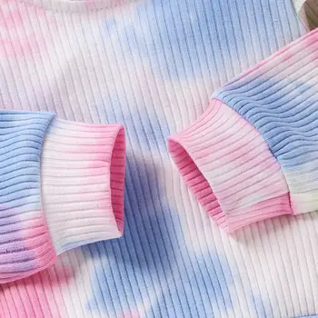 2020 Noua Moda 2 buc Baby Girl rochii pentru Toamna Tie Dye Print Seturi de Haine cu Maneci Lungi Zburli T-Shirt Bowknot Pantaloni Set