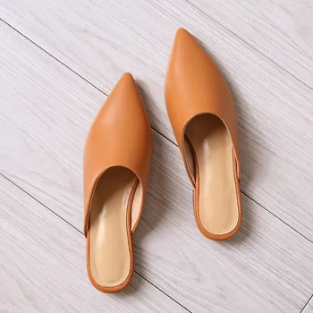 2020 Noua Moda A Subliniat Toc Mic Muller Pantofi Fără Toc Leneș Baotou Roșu Net Jumătate Papuci De Vara Pentru Femeie