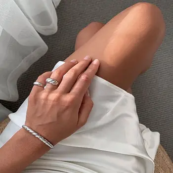 2020 Noua Moda Bijuterii pentru Fete Texturate Croissant cu 18K Inele de Aur Pentru Femei Deschide Ciolan Inele de Argint pe Deget pentru Bărbați