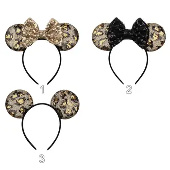 2020 Noua Moda Mouse-Ul Bentita Leopard Sequin Mouse-Ul Urechi Hairband Pentru Femei Fete Sclipici Ureche Accesorii De Par