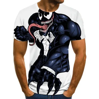 2020 nouă bărbați 3D T-shirt de vară de moda tipărite venin scurt cu mâneci lungi tricou rotund gat de zi cu zi tricou alb hip-hop de top