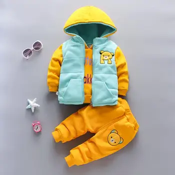 2020 Nouă Copii Băieți Fete de Craciun Desene animate de Iarna cu Gluga Vesta Cald Strat+Tricou+Pantaloni 3Pcs Copii Sugari Costum de Sport 0-4Y