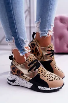 2020 Nouă Femei Pantofi Casual Respirabil Doamnelor Adidasi Leopard Print Faux Blana Adidași Dantela-up Platforma Pantofi Sport Femei