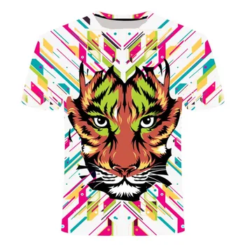 2020 nouă rundă gâtul Africane leu și tigru de imprimare 3D pentru bărbați T-shirt material moale haine largi multi-color personalizate custo