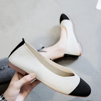 2020 Pantofi Plat pentru Femei Gravide Pantofi Beanie Pantofi de Femeie Vară Respirabil Tricotate Cap Pătrat Singur Pantofi Casual Leneș Pantofi