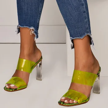 2020 papuci, pantofi cu toc femeie sexy, cu toc inalt tobogan papuci de casă transparent peep toe papuci de alunecare pe pantofi cu toc