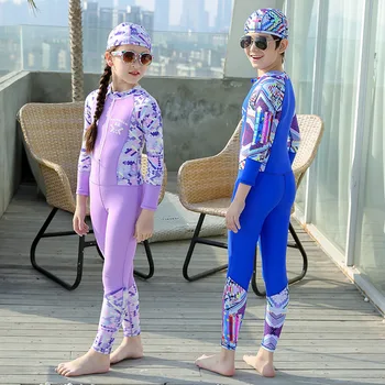 2020 pentru Copii costume de Baie Baieti Sport-O singură Bucată cu Maneci Lungi Pantaloni Fete Copii Mici, Mijlocii și Mari pentru Copii Costum de Scufundări