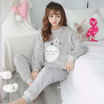 2020 Pijamale Flanel Femei Gros de Iarna Costum Termic Korean-Style Drăguț plus Dimensiune Topuri de Agrement
