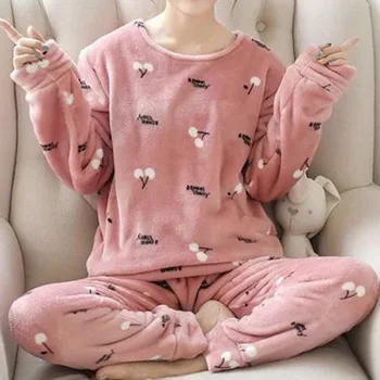 2020 Pijamale Noi Costume pentru Femei de Iarnă Flanel cu mâneci Lungi Îngroșarea Plus Catifea Coral Fleece Drăguț Toamna Și Iarna Serviciu Acasă