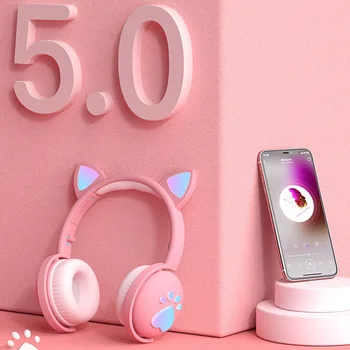 2020 Pisică Ureche Căști Bluetooth setul cu Cască LED-uri de Lumină de Respirație set cu Cască fără Fir Sunet Hifi Casca pentru Copii Fete Gaming Headset